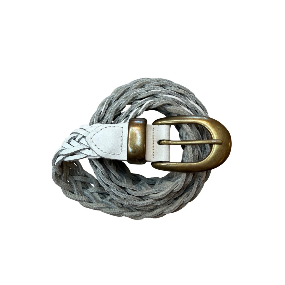 Argentina Capezio White Braided Leather Belt Brass Buckle Small Vintage Woven